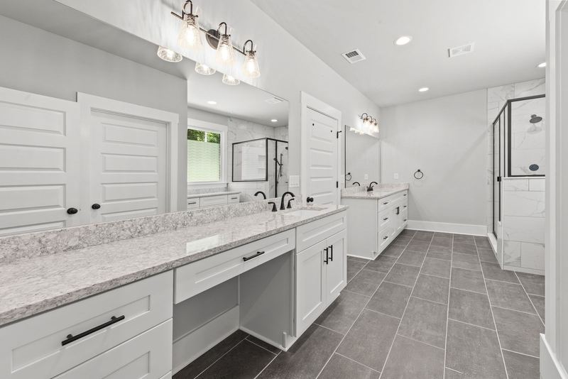 Primary bath with dual vanities
