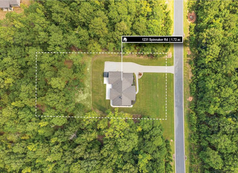 Aerial view of 1231 Spinnaker lot lines on 1.72 acres