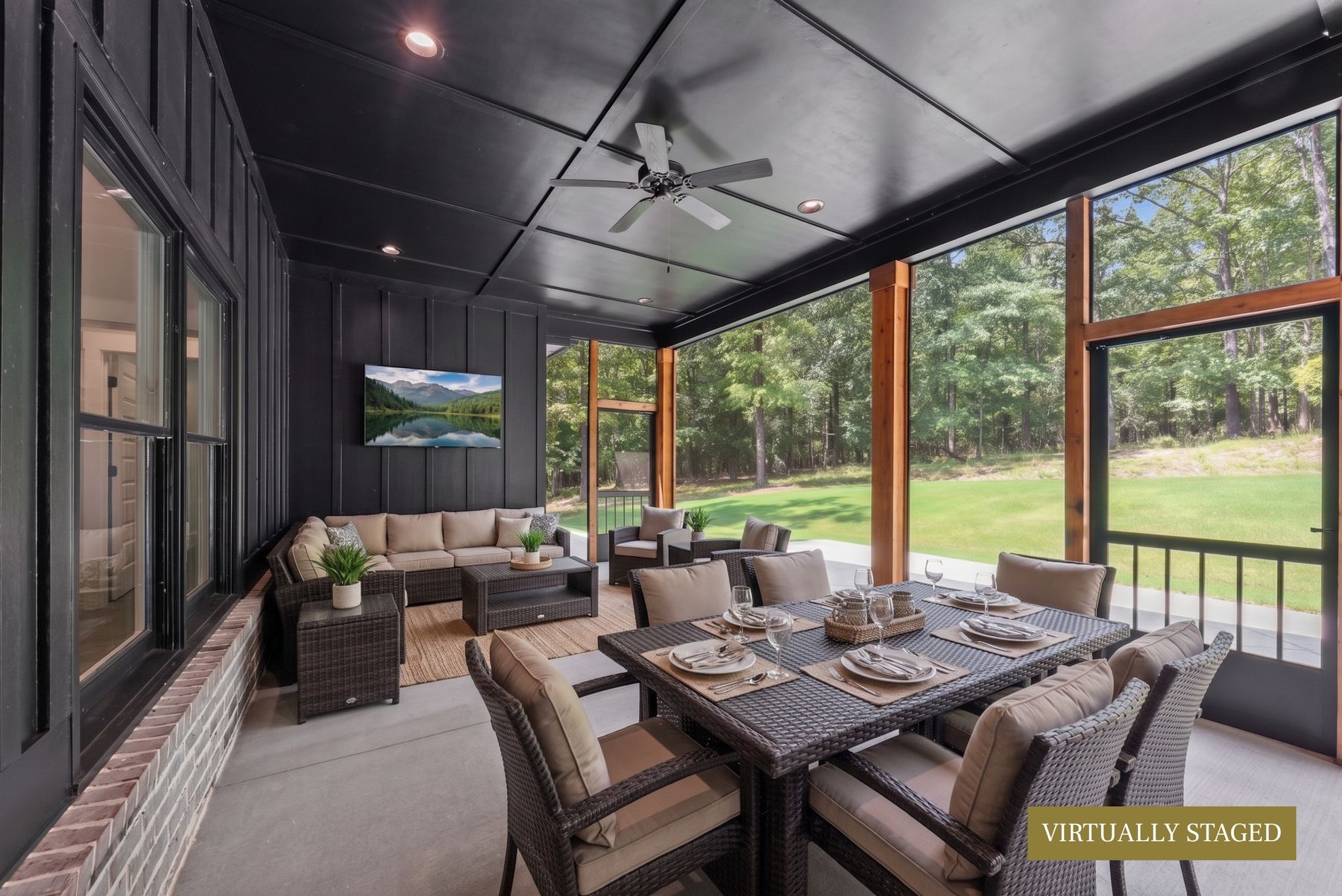 Screened back porch with dining and lounge seating
